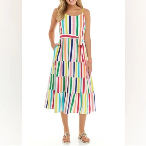 Crown& Ivy tiered multi color stripe dress size 12 - Picture 1 of 3